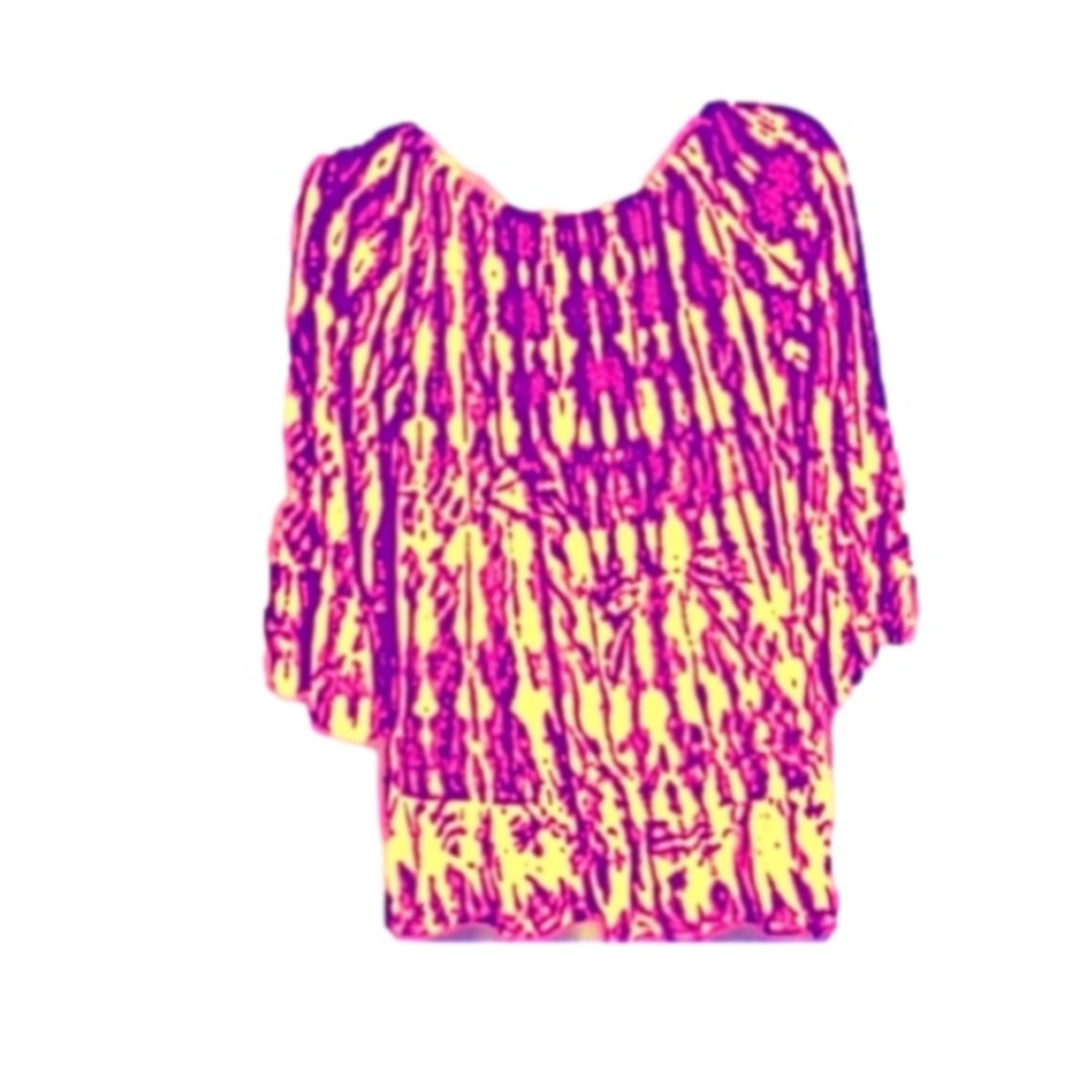 Style & Co pl Raspberry Tie Dye Elastic Neckline Long Sleeves Ruffle Hem…